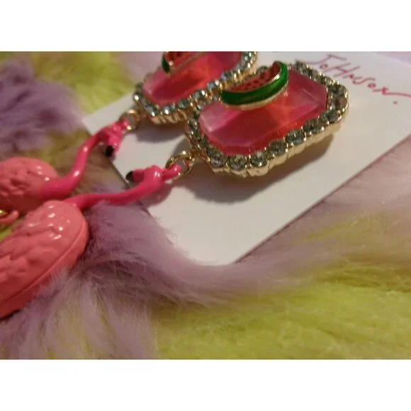 Betsey Johnson Flamingo & Watermelon Rhinestone Drop Earrings - Picture 5 of 5